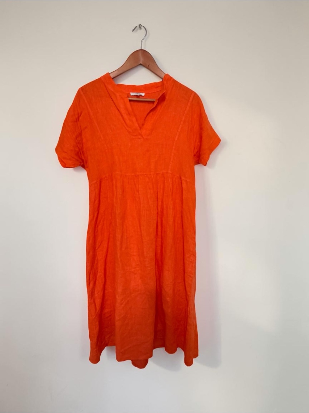 Vanessa Zani 100% Linen Orange V neck Midi Dress Made in Italy size S